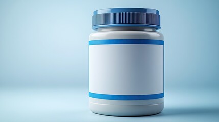 Realistic White Protein Powder Container on Blue Background