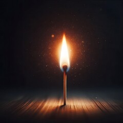 Flickering Matchstick on a Dark Wooden Surface