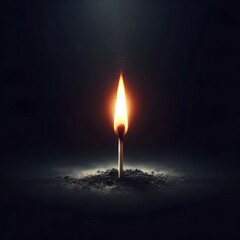 Hope Ignites in the Darkness A Single Match Flame on Black Wood