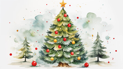 Fototapeta premium Watercolor drawing of Christmas poster, leaving the text writing part