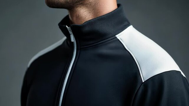 Blank black and white quarter zip sweater mockup, profile view Video