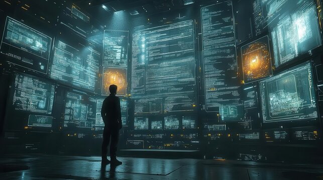 skilled cyberpunk hacker immersed in a futuristic environment surrounded by floating holographic interfaces and intricate lines of code evoking a sense of hightech mystery and innovation