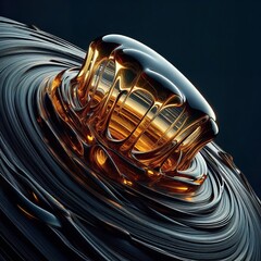 A mesmerizing digital artwork showcasing fluid, flowing textures and intricate patterns in warm, golden hues