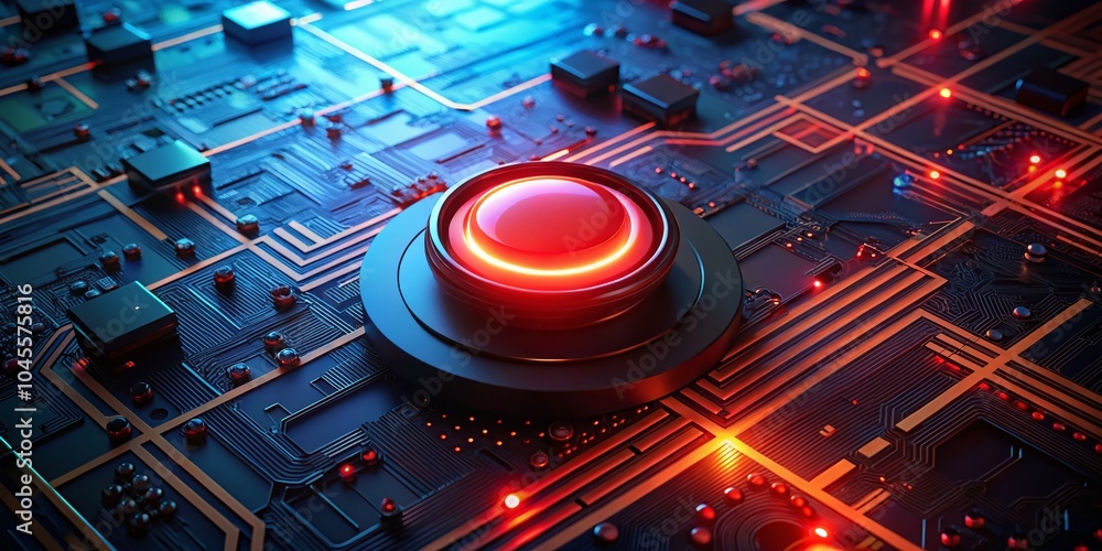 Aufkleber captivating night photography of a glowing red button 3d rendering in a dark environment