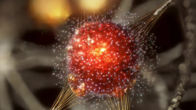 inside the mesmerizing fusion of an atom up close, creating new elements and unleashing energy in a powerful reaction. AI-generated