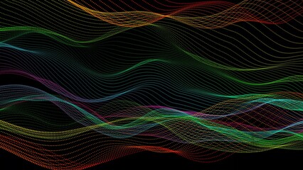 New colorful digital particle line wave black background vd4