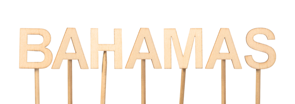 Wooden letters forming the word Bahamas on white or transparent background.