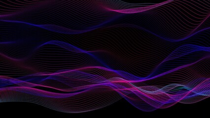 New colorful digital particle line wave on black background vd5