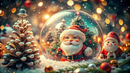 Obraz premium Charming Christmas Cartoon Clip Art with Double Exposure Effects for Festive Design Projects