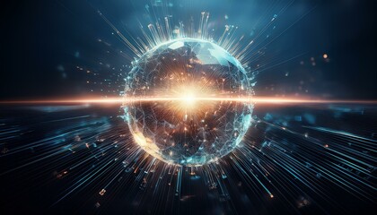 Obraz premium 거대한 구체에서 빛의 조각들이 퍼져나간다