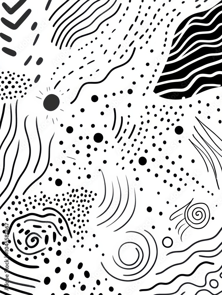 Leinwandbilder a collection of abstract doodles featuring diverse patterns, lines, and spirals creates a dynamic bl