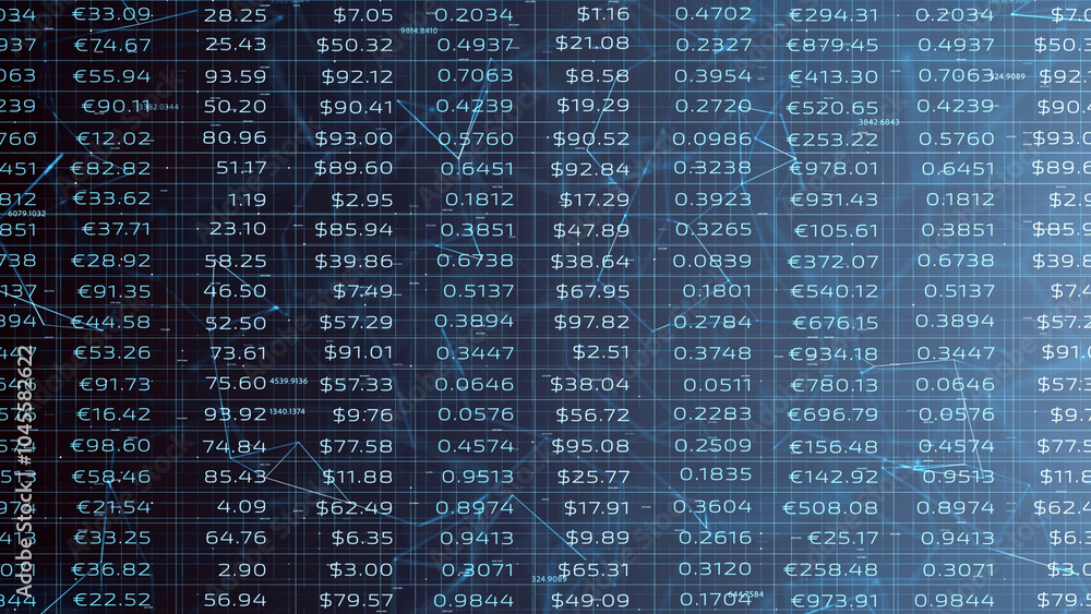 Poster dynamic financial business economy chart with data numbers and plexus details background illustratio