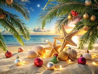 Obraz premium Christmas Card Photo Ideas on the Beach - Festive Macro Photography