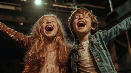Obraz premium Children Enjoying Drama Lessons on Stage