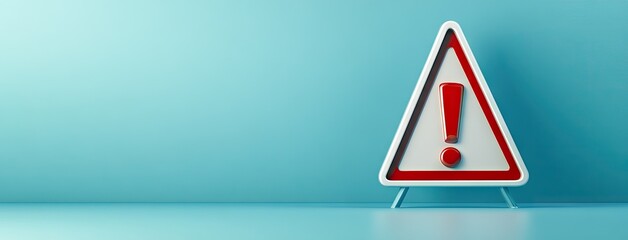 A blank white triangular warning sign with an exclamation mark highlights caution against a vibrant blue backdrop during a sunny day