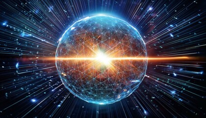 Obraz premium 거대한 구체에서 빛의 조각들이 퍼져나간다