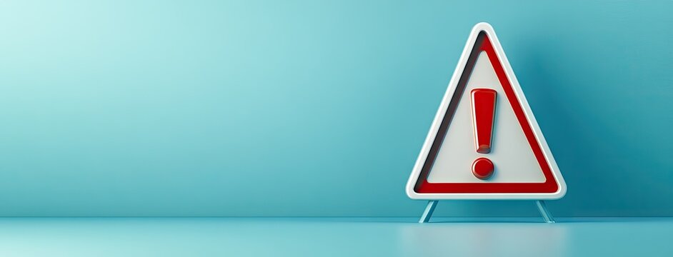 A blank white triangular warning sign with an exclamation mark highlights caution against a vibrant blue backdrop during a sunny day