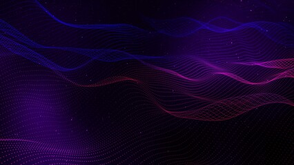 Purple blue colour technology digital particle line wave background