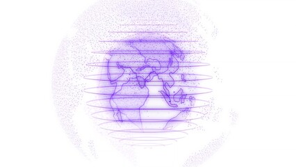 Purple color technology hologram earth on white background
