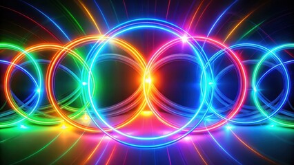 Fototapeta premium Intertwined Neon Circles Radiating Vivid Colors and Glowing Brilliantly in a Dark Ambiance
