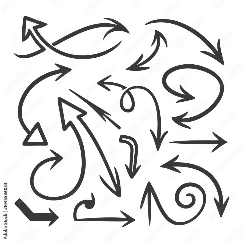 Poster hand drawn arrows vector set with clean minimalist design for digital use.