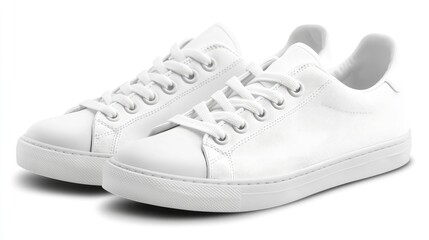 A pair of clean white sneakers on a transparent background, highlighting comfort, style, and activity.