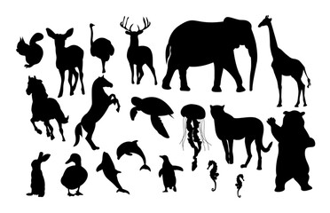 animal silhouettes illustration vector set