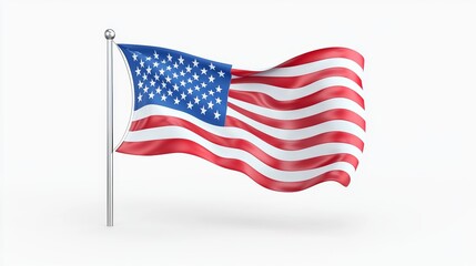 Waving American Flag on a White Background