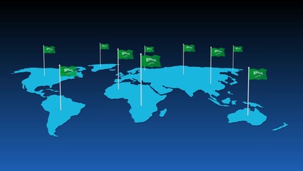 Saudi arabia national flag fly on earth map