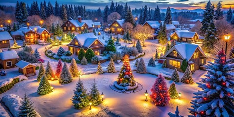 Fototapeta premium Christmas Repeat Pattern in Drone Photography - Festive Aerial Views for Holiday Designs