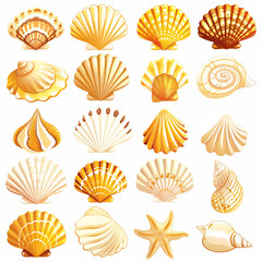 A collection of shells and starfish in various sizes and shapes