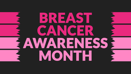 Breast Cancer Awareness Month text with side lines on black background. Which is observed every year in October to celebrate and wish Breast Cancer Awareness Month.