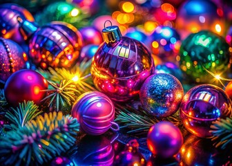 Christmas Synthwave Aesthetic with Neon Lights and Festive Decor