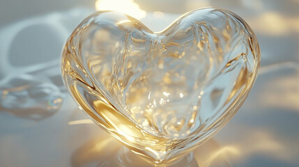 Shining Glass Heart with Light Reflections