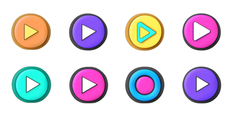 Collection set of play buttons isolated on transparent or white background, png