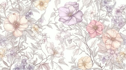 floral botanical pattern in pastel colors