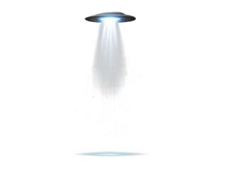 UFO spaceship with light beam isolated on transparent or white background, png