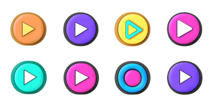 Collection set of play buttons isolated on transparent or white background, png