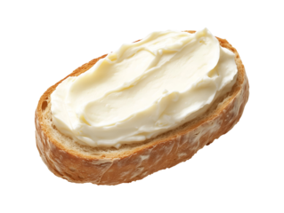 Slice of bread with cream cheese isolated on transparent or white background, png