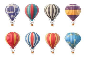 Collection set of colorful hot air balloons isolated on transparent or white background, png