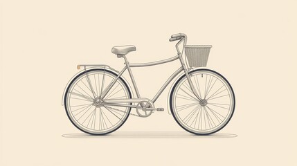 This minimalistic bicycle features a basket, crafted with smooth lines, representing eco-conscious travel in urban environments. Generative AI