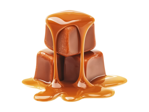 Caramel cubes isolated on transparent or white background, png