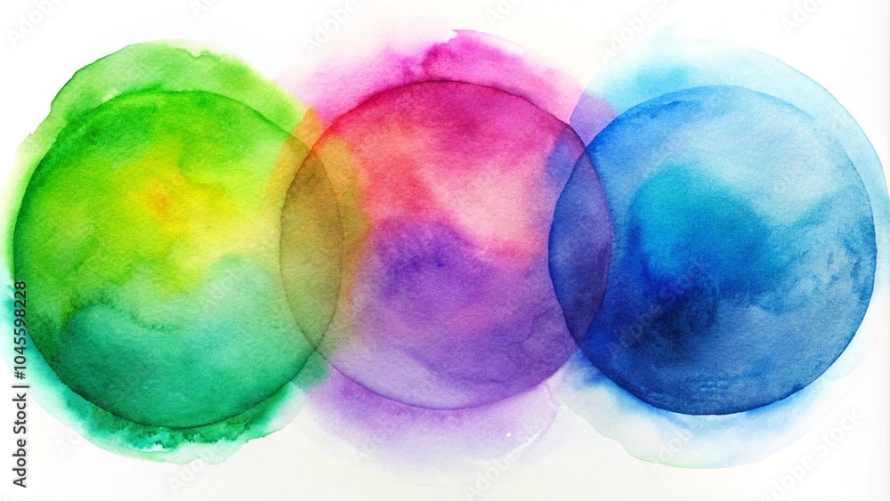 Poster watercolor circles with uneven grunge, round multicolored frames for background with drops on the ed