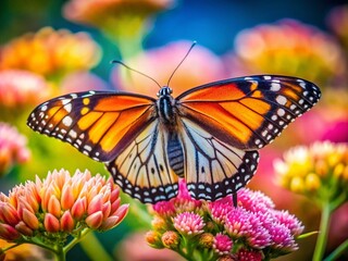 Obraz premium Close-Up of a Colorful Butterfly on Flower - Nature's Beauty in Detail