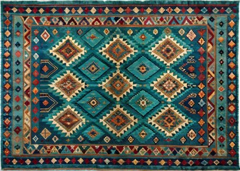 Deep Teal Blue Southwestern Style Rectangular Kilim Rug for Home Decor and Interior Design Ideas