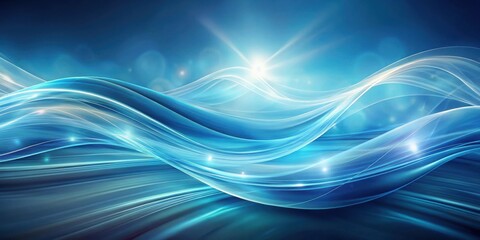 Fototapeta premium Abstract Blue and White Glowing Waves with a Bright Light Source in the Background