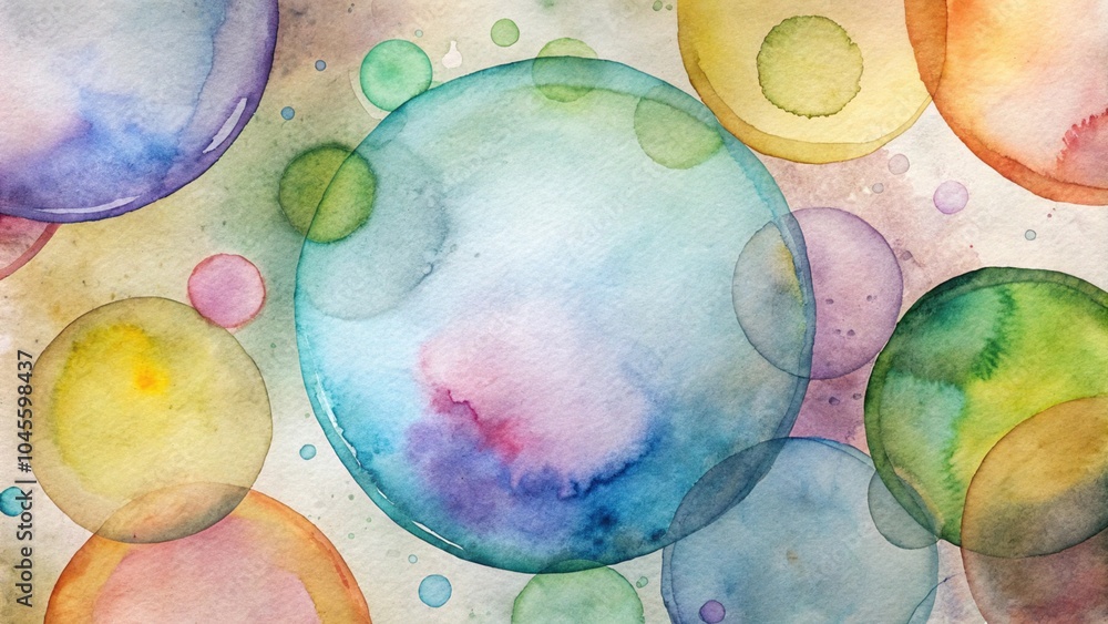 Poster watercolor circles with uneven grunge, round multicolored frames for background with drops on the ed