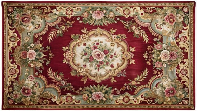 Elegant Burgundy Red Aubusson Rug in Rectangular Shape for Classic and Contemporary Interiors