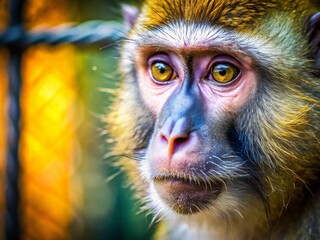 Obraz premium Closeup of a Monkey in a Cage at Zoo - Wildlife Photography, Animal Conservation, Zoo Life