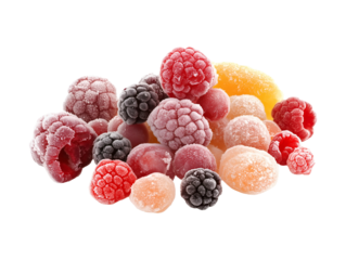 Frozen assorted berries isolated on transparent or white background, png
